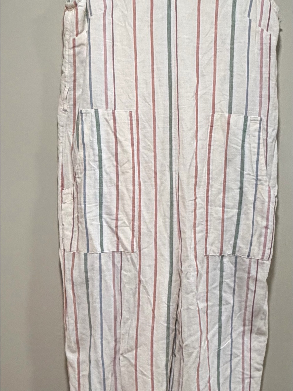 American Eagle Striped Cotton Linen Blend Wide Leg Jumpsuit Size S